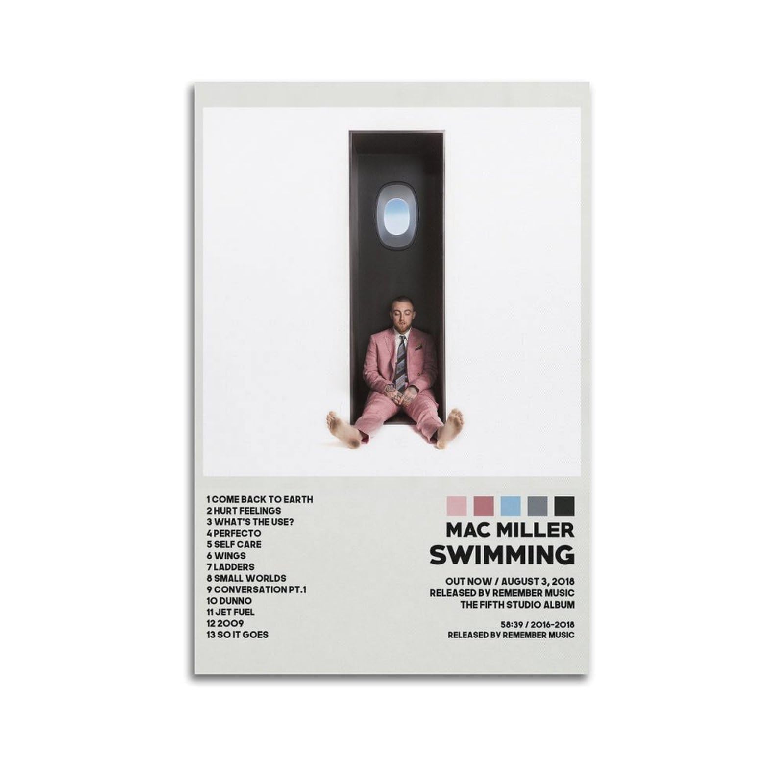 FDRPMHC Mac Miller Posters Swimming Canvas Wall Art Decor Living Room Modern Family Bedroom 12x18inch(30x45cm) Unframe-style