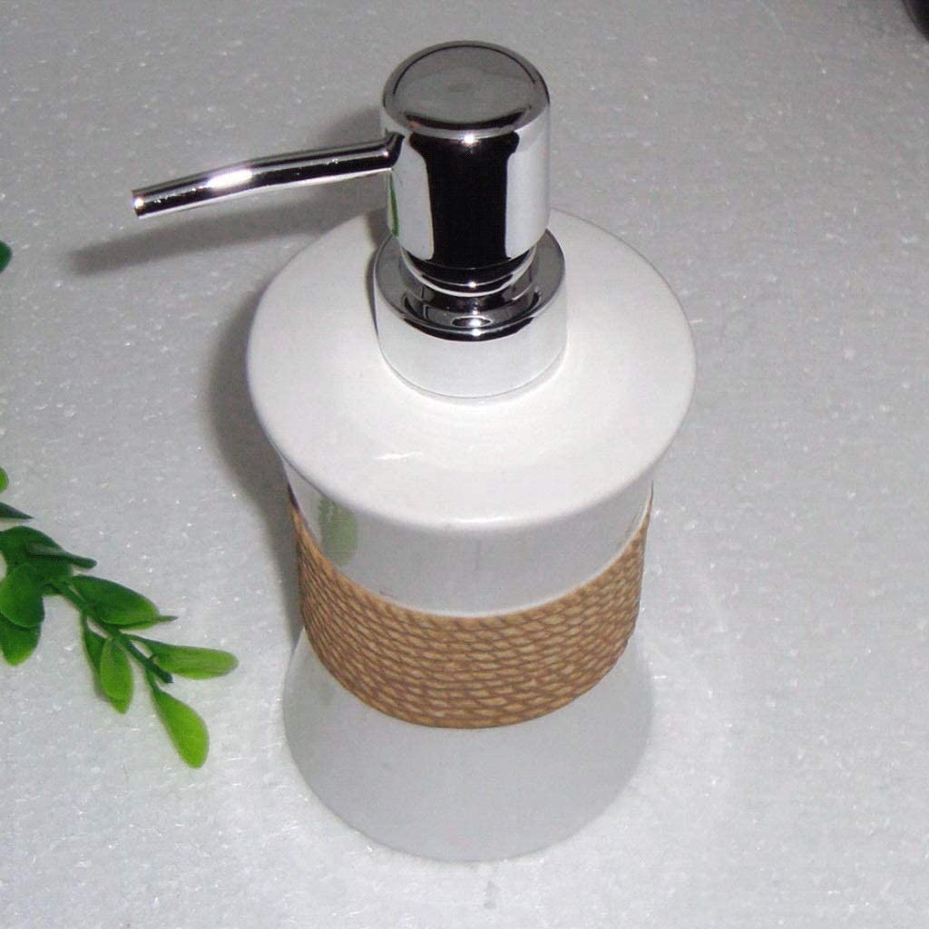 Distributeur de Savon en céramique avec Pompe, Blanc, Aspect Bois, antidérapant, pour la Douche, la Cuisine ou la Salle de Bain, 400 ML.