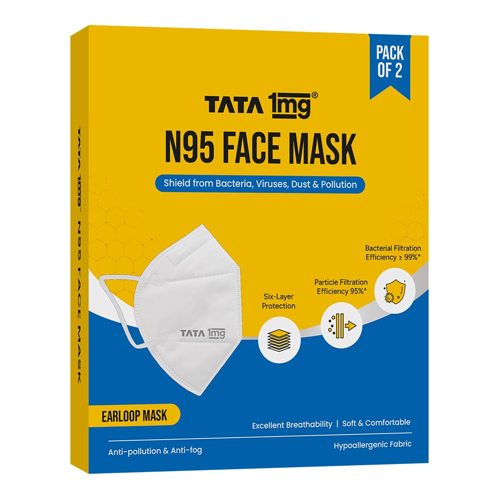 Tata 1mg BIS Approved FFP2 N95 Mask White - Ear Loop, 6 Layers Protection Face Mask (Pack of 2)-image-27