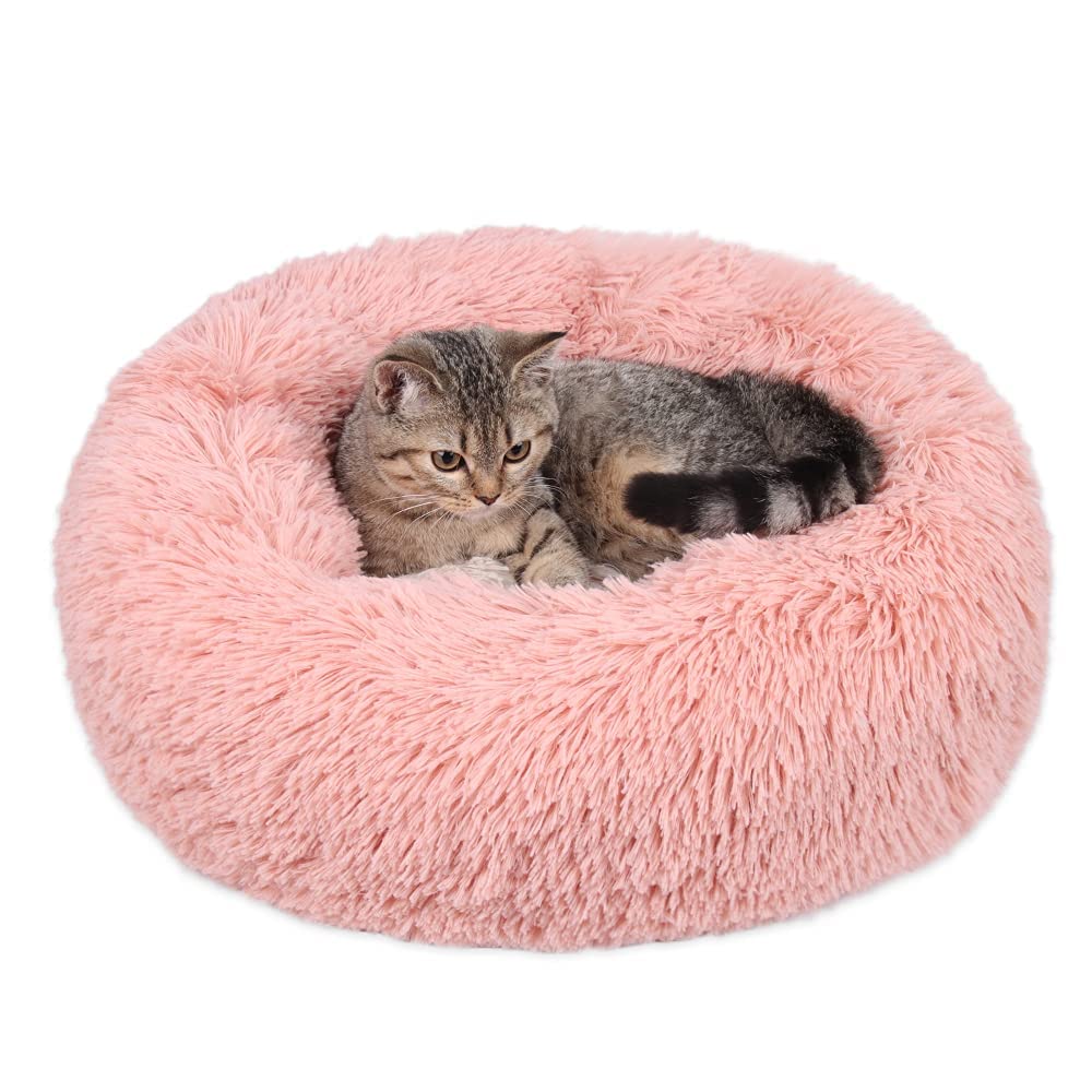 Geizire Cat Bed Dog Bed for Cats, Small/Medium Dogs, Washable Donut Calming Round,Soft Fluffy Warm and Cozy Anti Anxiety Cuddler, Joint-Relief Pet Bed (20'', Bubblegum Pink)