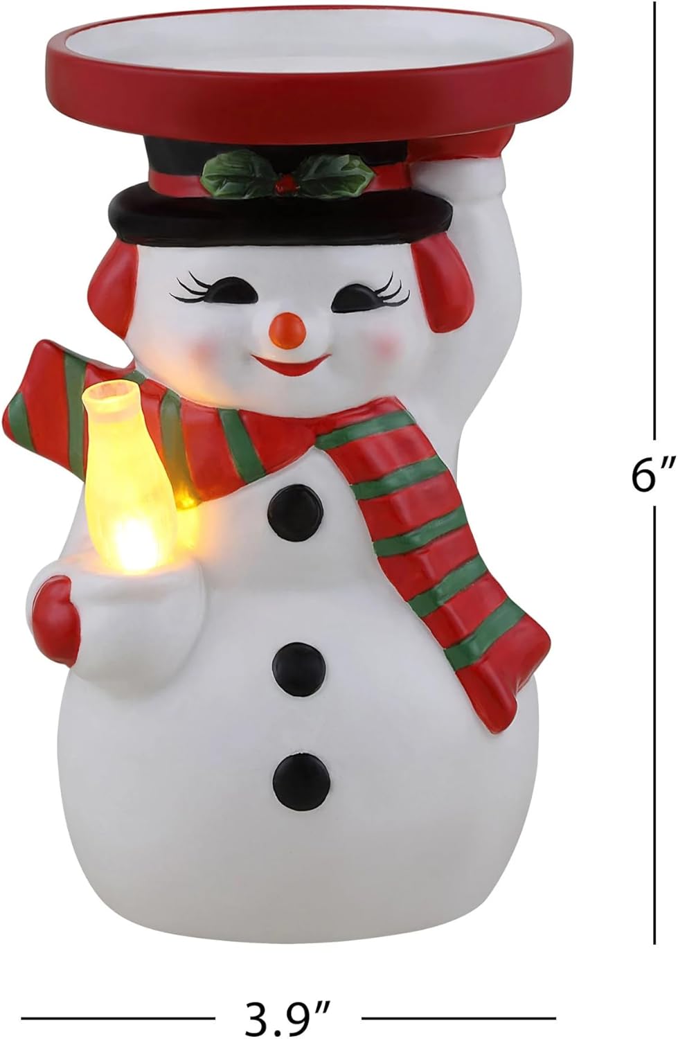 Mr. Christmas 6 in. Ceramic Lit Snowman Candle Holder and Flameless Candle