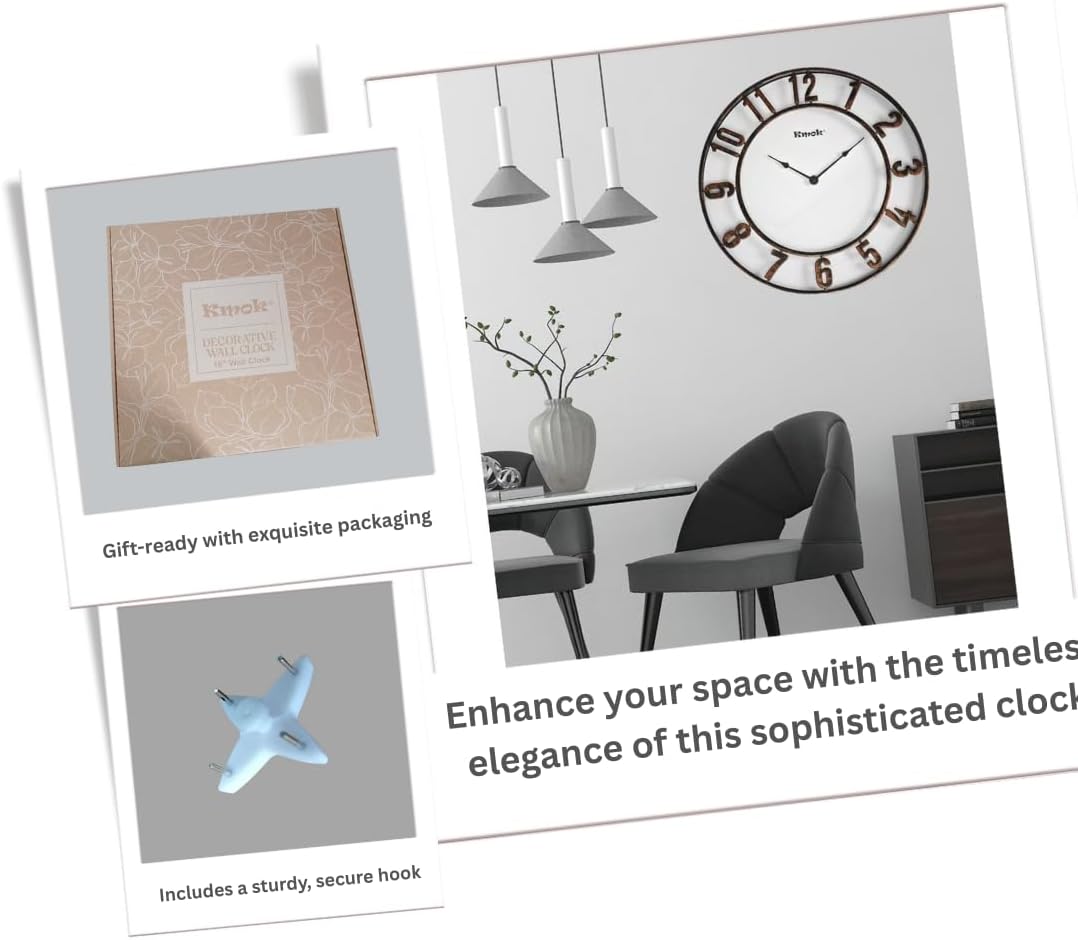 16-Inch Silent Wall Clock – Battery Operated, Non-Ticking Round Clock with Large Numbers, Brushed Bronze Finish, Decorative Indoor Clock for Home, Office, School