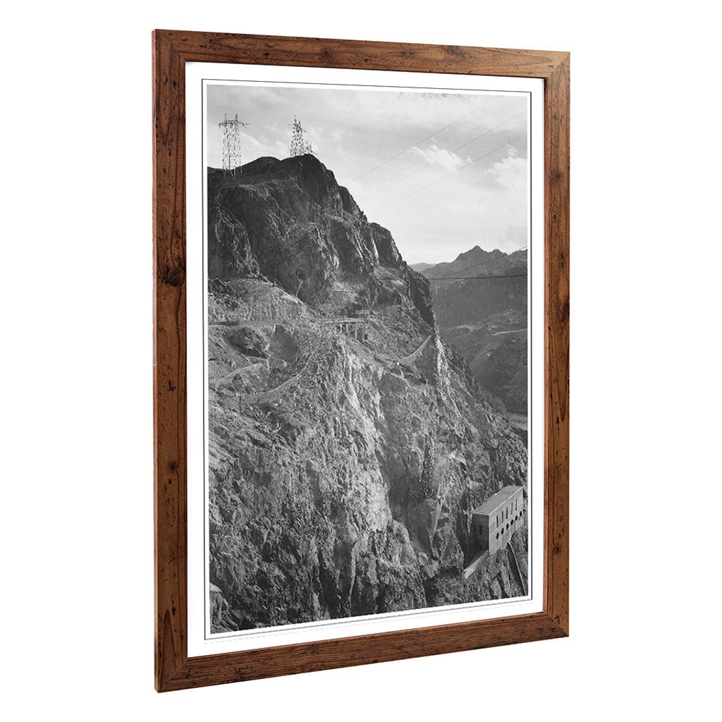 Big Box Art Framed Print of Ansel Adams Cliffs Above Boulder Dam Design | Wall Art Picture | Home Decor for Kitchen, Living Room, Bedroom, Hallway, Walnut, A2 / 24.5x18 Inch / 62x45cm
