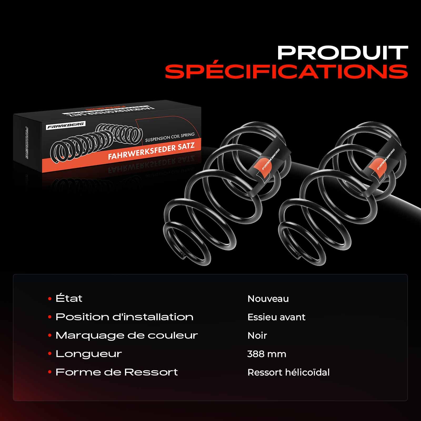 Frankberg 2 ressorts de suspension pour essieu avant 5002RE | Compatible avec: 1007 KM