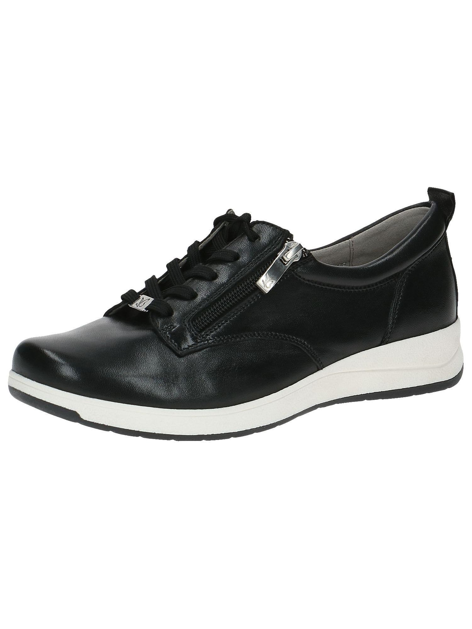 CAPRICE Comfort Women's Flat Leather Sneakers with Zipper, Black (Black Softnap.), 7.5 UK