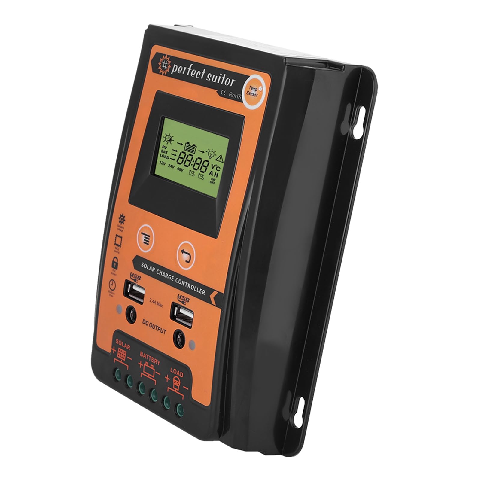 KIMISS Controlador de Carga Solar MPPT 30A 50A 70A Regulador de Batería de Panel PWM de Alta Eficiencia con Pantalla LCD USB Dual para 12V 24V Auto RV Marine Off Grid System Negro (30A)