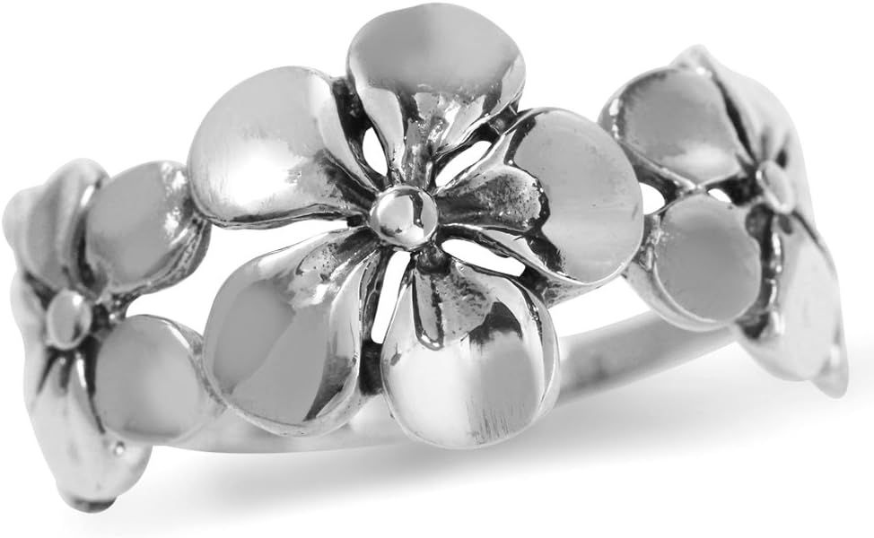 Silvershake11mm Antique Finish 925 Sterling Silver 3 Plumeria Flowers Ring
