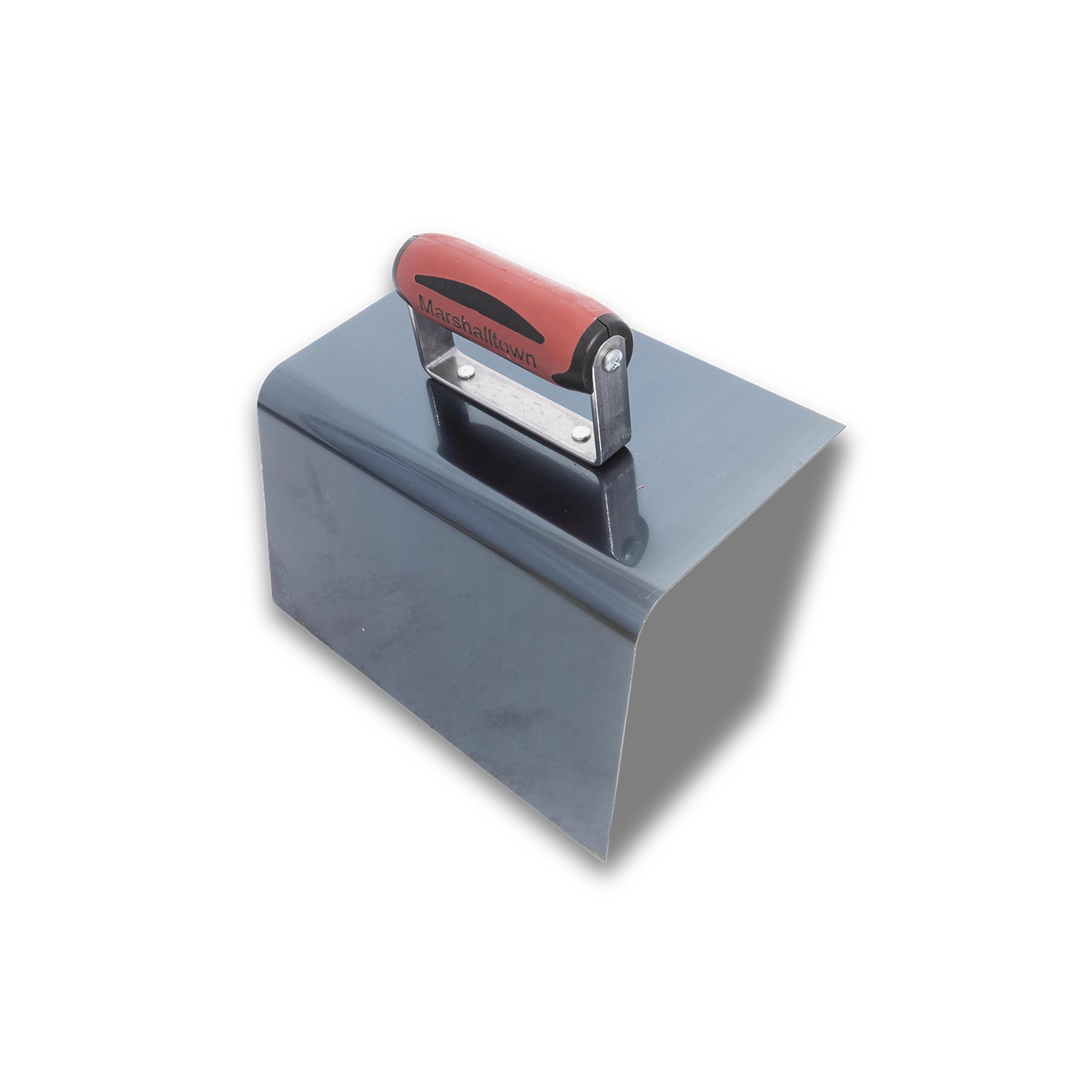 Kielnia z zaokrąglonym narożnikiem zewnętrznym Marshalltown, uchwyt Durasoft, R 19 mm, stal niebieska, wymiary: 229x127x127 mm