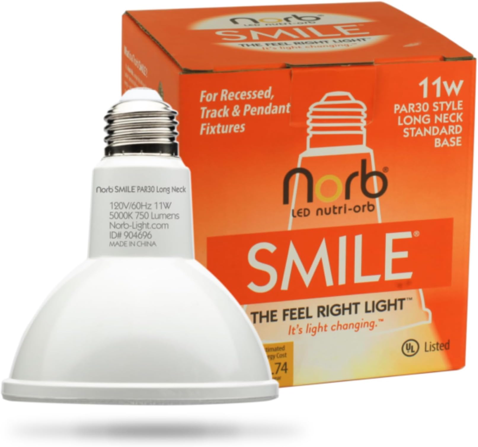 Norb NorbSMILE Full Spectrum Light Bulb - Sunlike Premium PAR30 11W LED. Boosts Energy, Mood & Performance. Supports Circadian Rhythm. Near-Perfect Color Rendering. Patented. US Based (1-Pack)