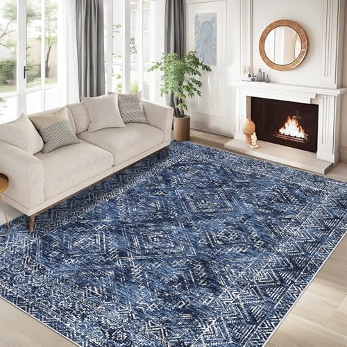 COZYLOOM Washable Rugs 5x7 Rug for Living Room Vintage Geometric Rug Non Slip Large Rug for Bedroom Decor Farmhouse Soft Low Pile Stain Resistant Carpet for Office Nursery Dining Room 5'x7' Red