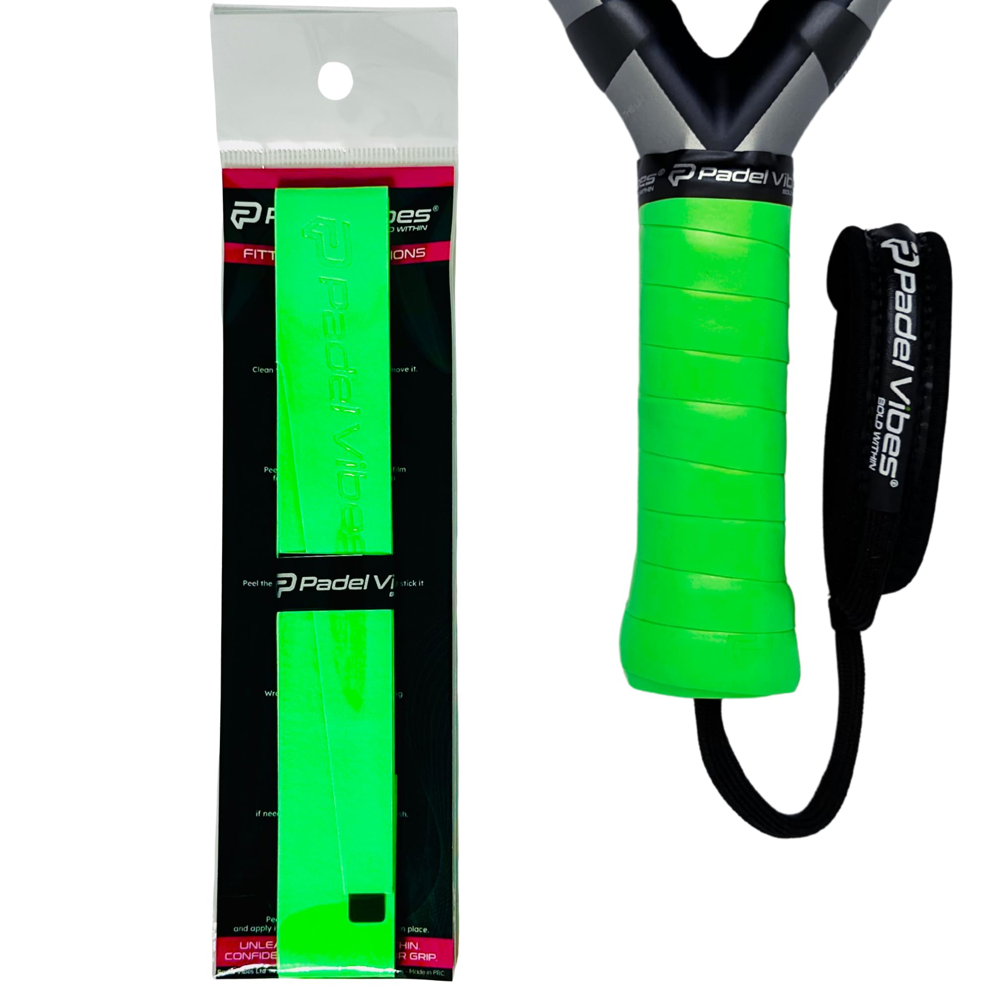 Padel Vibes® BOLD LuxeTac™ Overgrip | Ultra Tacky, Sweat-Absorbing, Luxurious Leather-Like Feel | Durable Overgrip Tape for Padel, Tennis, Squash, Badminton, & Pickleball Rackets (Neon Green | 1-Pack)