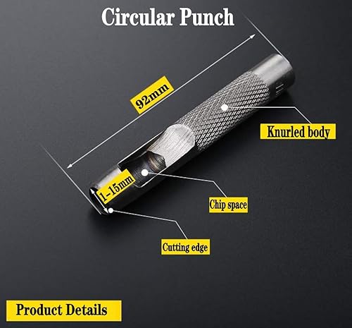 Miniatura 4 de Paquete de 5 perforadores de cuero para perforar agujeros redondos huecos, juego de perforadores huecos resistentes para correa de reloj, cuero,