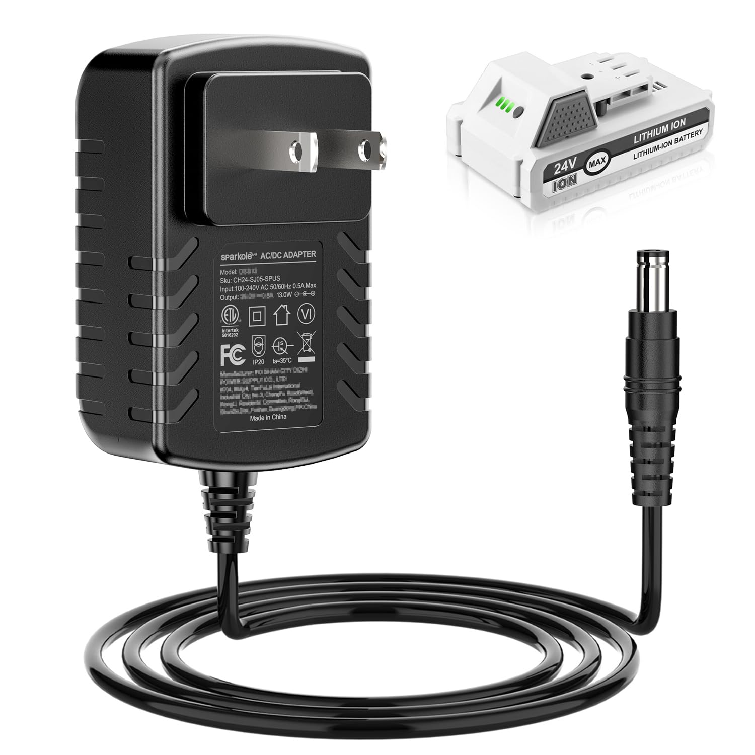 Quick Charge for Snow Joe & Sun Joe 24V Battery, 24VCHRG-QC iON+ Charger for iBAT24 & 24VBAT Series Batteries, iBAT24-LT, iBAT24-XR, 24VBAT-LTE, 24VBAT-XR AC Adapter