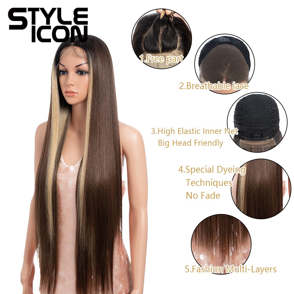 Style Icon 36” Super Long 13x4 Lace Wig Easy-360 Lace Frontal Wigs Free Part Lace Front Wigs with Baby Hair (36“, TTOL4/30S/26J)
