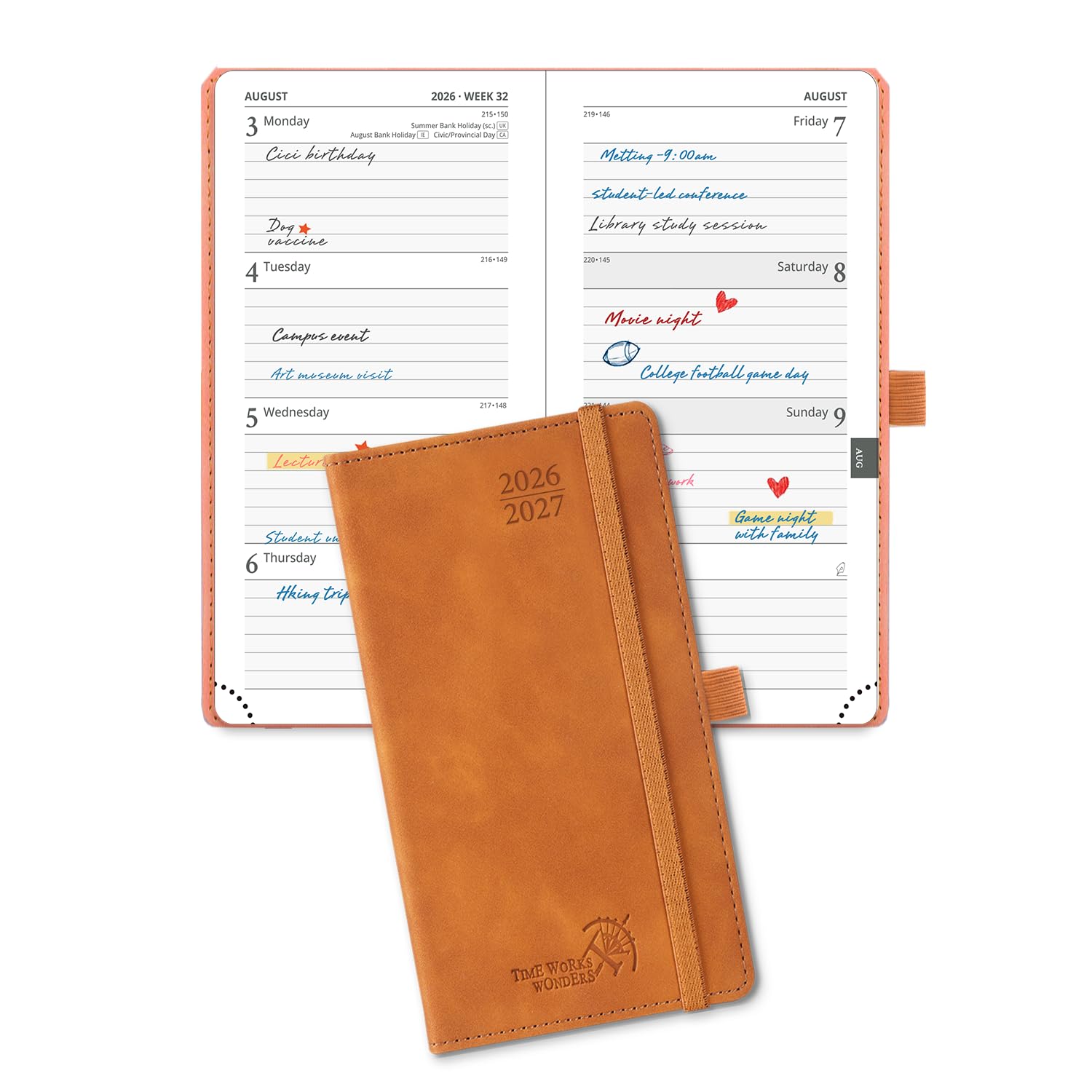 POPRUN 2026-2027 Academic Pocket Diary Week to View Slim (16.5x9 cm) 17 Months (Aug'26 - Dec'27) Small Hard Cover 26/27 Mid Year Weekly Planner for Bag(Brown) — image 1