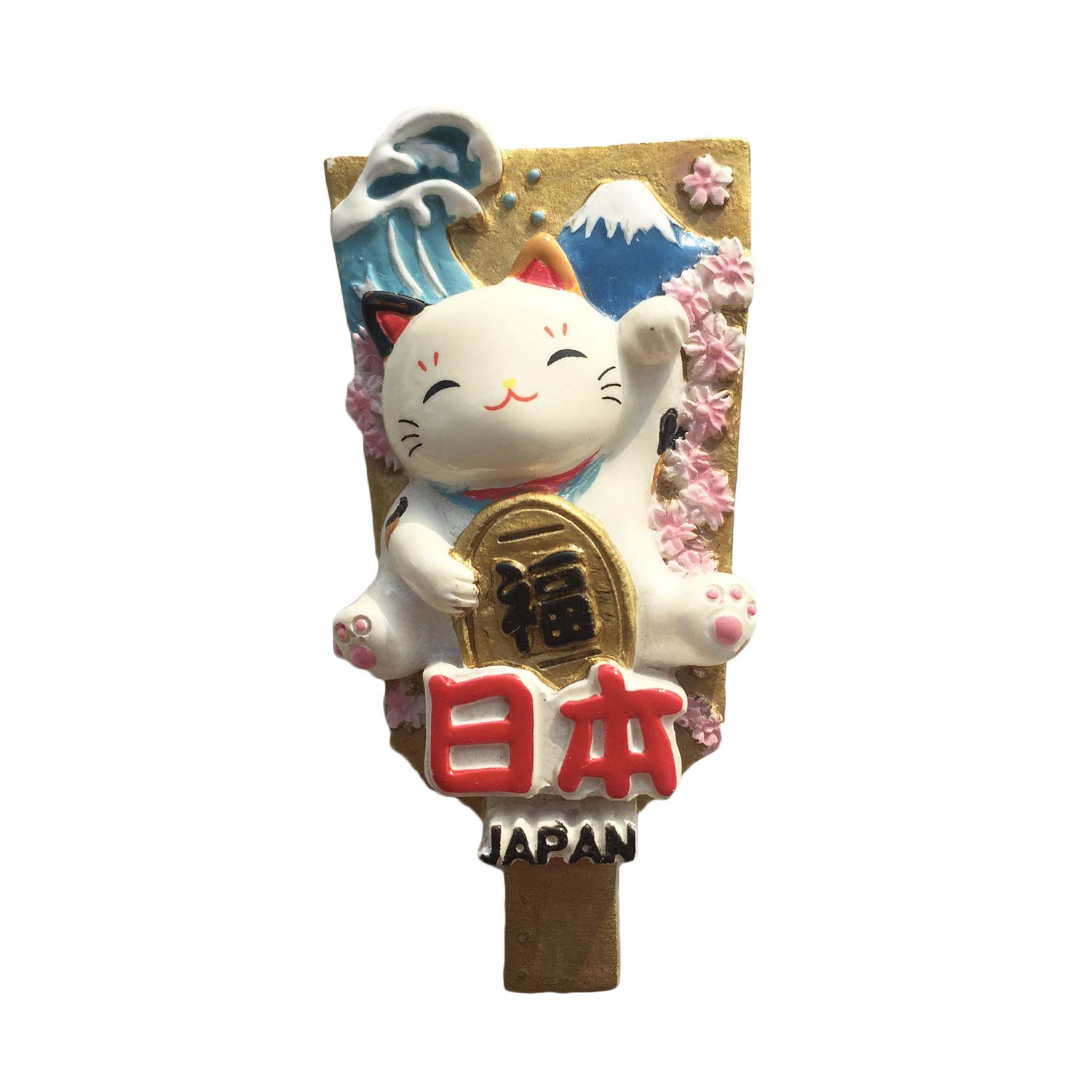 Wedare Giappone Lucky Cat Stick 3D Souvenir da Viaggio in Resina con Magnete per Frigorifero, Decorazioni Fatte a Mano per la casa e la Cucina