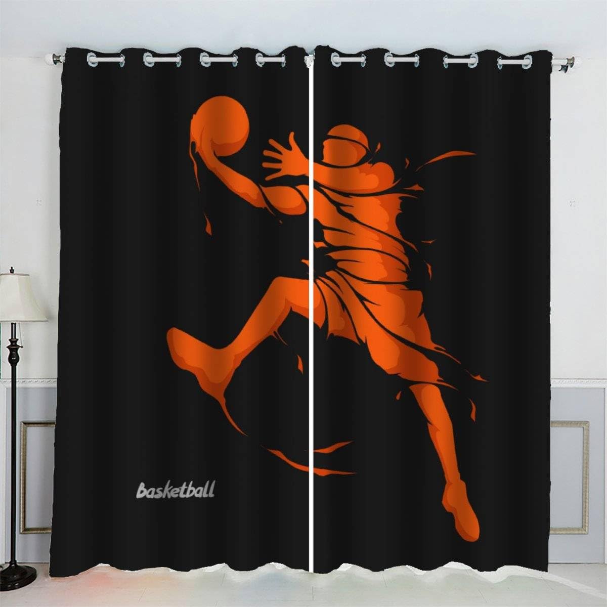 AKATIE Blackout Curtain Basketball Kid Insulated Drapes Basketball Player 3D Print Eyelet Window Curtains for Boys Girls Teens Children kids Bedroom Set of 2 Panels (W150xL166cm)
