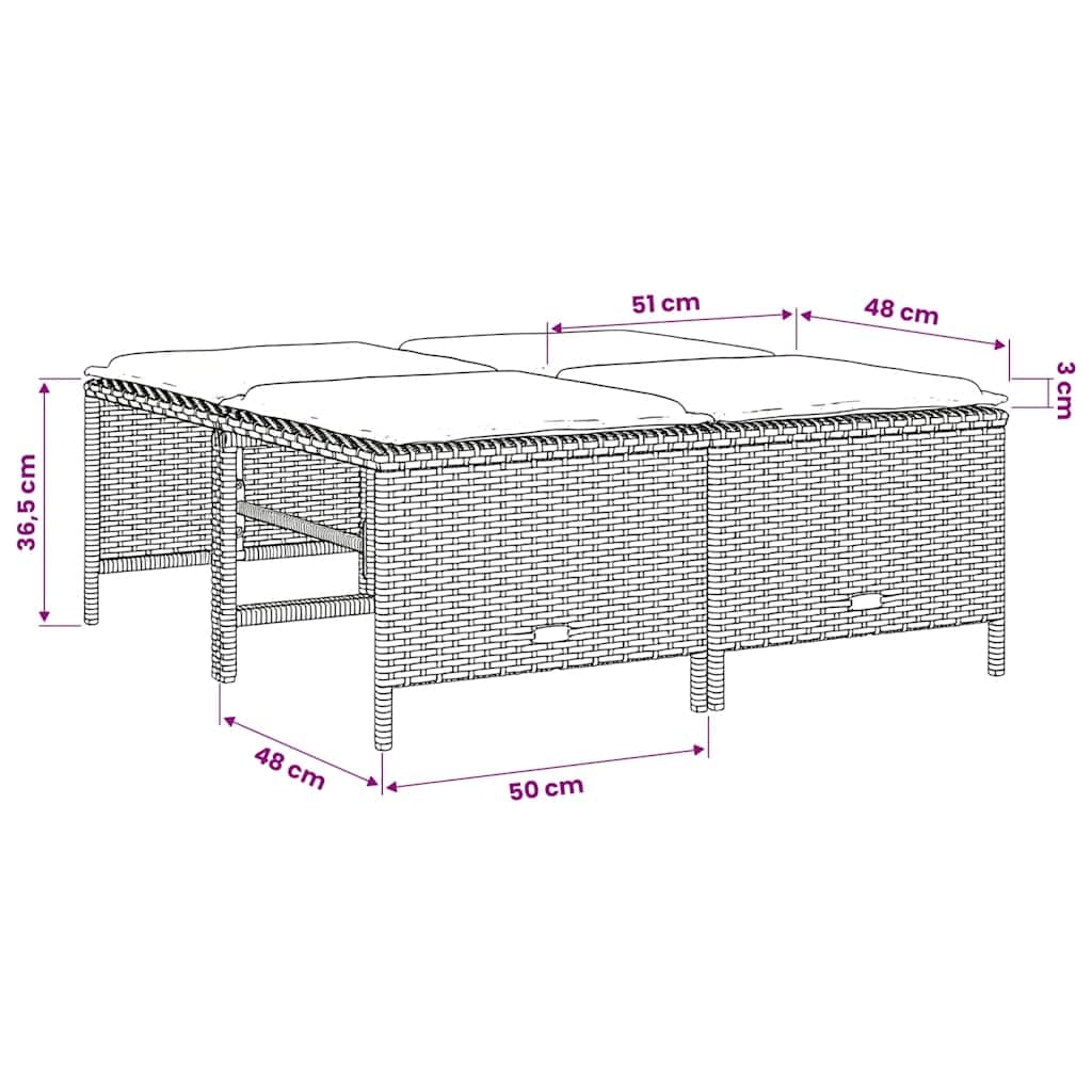 Fengshui Taboret ogrodowy z poduszką, 4 szt., czarny, polirattanowy