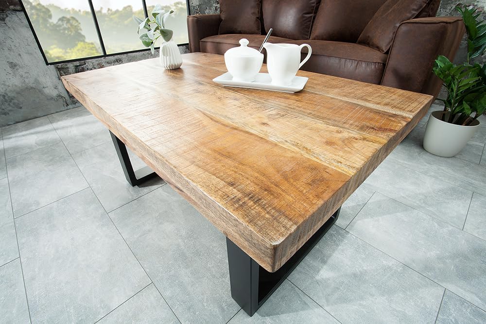 Couchtisch IRON CRAFT 100cm - schwarz natur - Mangoholz Beistelltisch | Handarbeit, Massivholz, hochwertig, individuelle Maserung, für Wohnzimmer, Unikat, Eisengestell