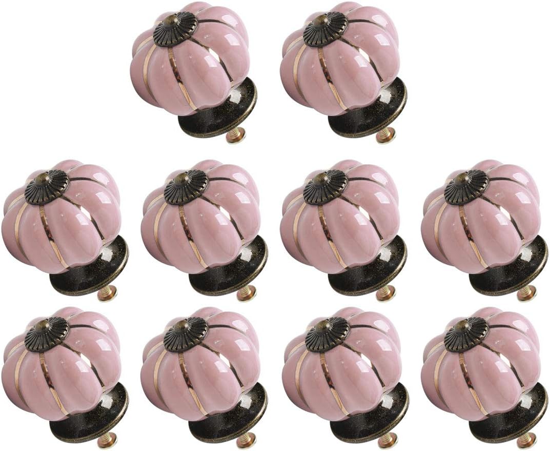 uxcell 10pcs Ceramic Knobs Vintage Knob Drawer Pumpkin Shaped Pull Handle Furniture Door Cabinet Cupboard Wardrobe Dresser Decorative Pink