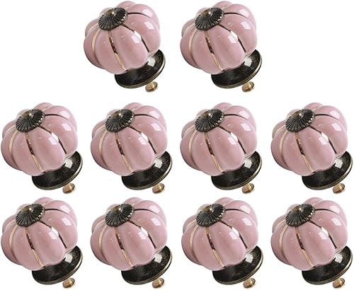 uxcell Pomos de cerámica vintage con forma de calabaza, pomo para muebles, puerta, armario, armario, aparador, decorativo, color rosa