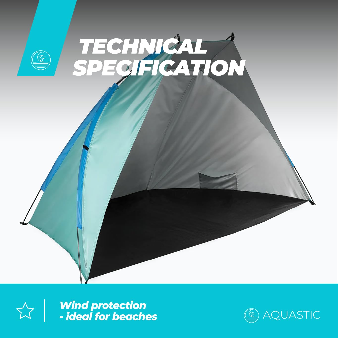 AQUASTIC Strandzelt Concielo Leichtes Kompaktes und Schützendes Zelt mit UPF 50 120x210x120 cm aus Strapazierfähigem Polyester und Glasfaser Ideal für den Strand Farbe Türkis