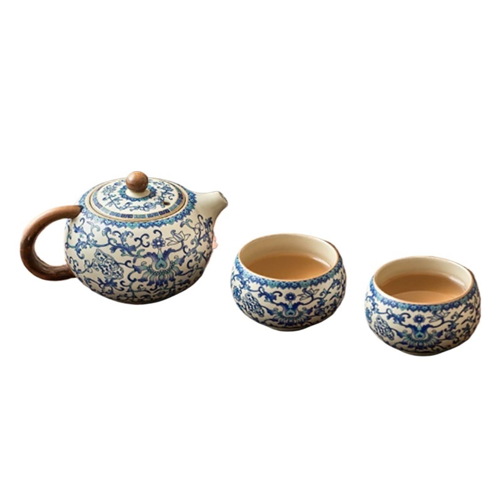 Théière en céramique Ru Kiln coffret fait main avec 2 tasses rétro