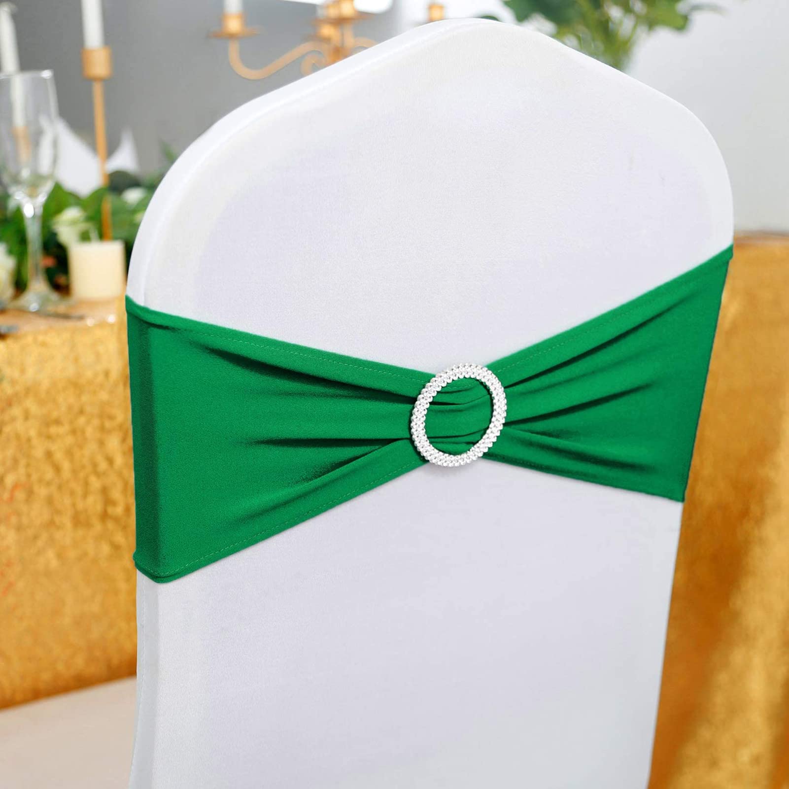 Stretch Stuhlhussen Schleifen, Hochzeit Stuhl Cover-Band, Mit Schnalle Schieber Schärpen Schleife Dekorationen Stuhl Bezüge Stuhl Sitz Bezug Dekoration (60,Grün)
