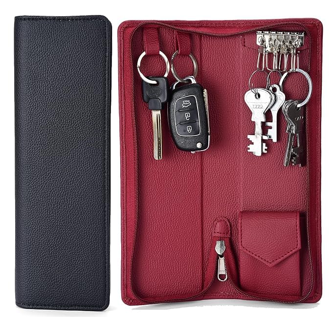 PU Leather Double Key Case key holder leather key pouch key purse with Zipper, 25.5 cm x 8.5 cm x 2.50 cm (Set of 2), Multicolour-image-26