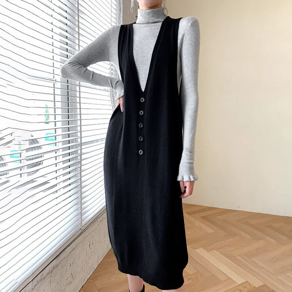Maglione Gilet Donna,Gilet Lavorati A Maglia da Donna Maglioni Lunghi Neri con Scollo A V Gilet in Maglia di Cashmere Gilet da Donna Abito Casual Autunno Inverno Senza Maniche Canotta Camicetta