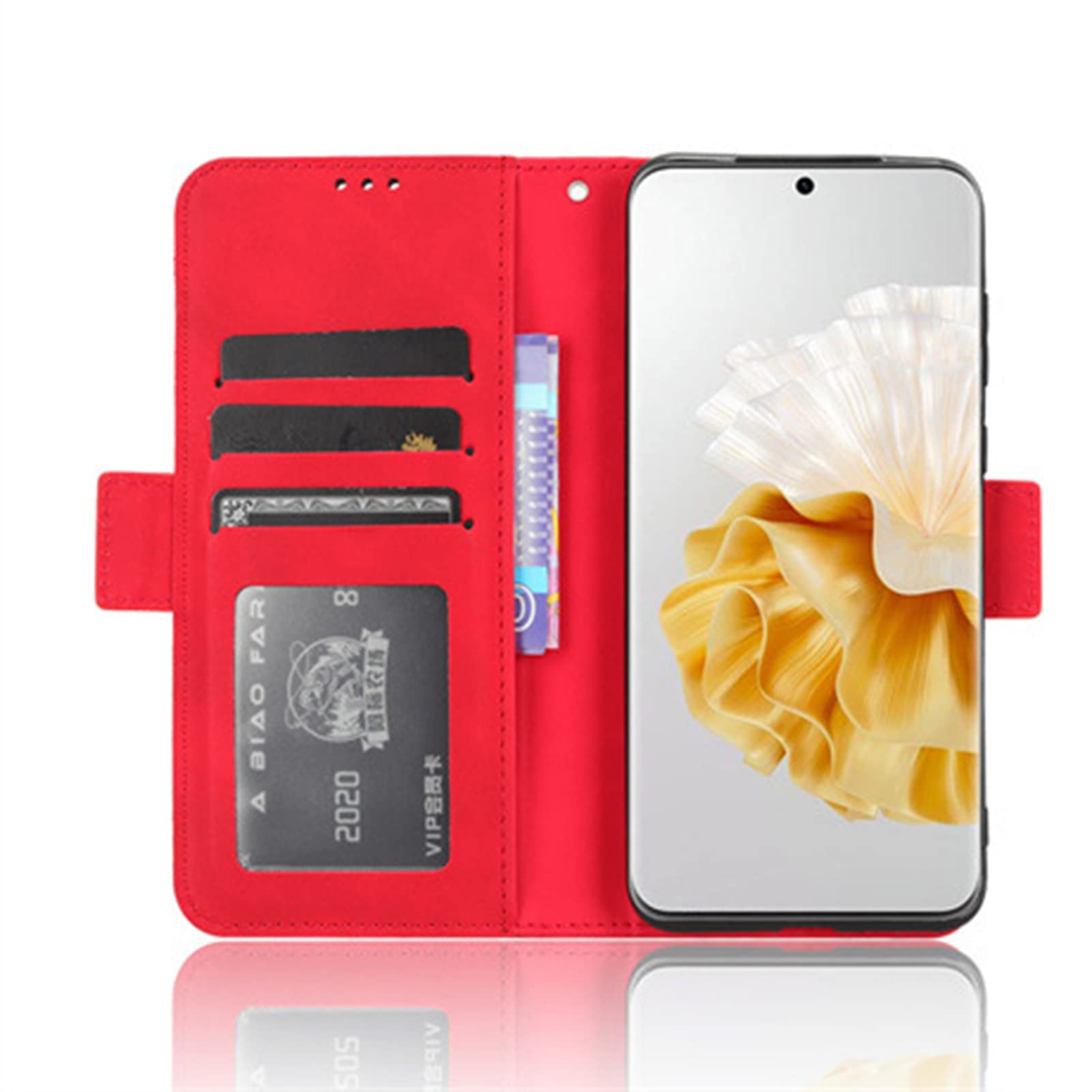 Etui na telefon komórkowy Huawei P60 / P60 Pro/P60 Art, skóra premium, z klapką, etui na telefon komórkowy z przegródkami na karty, zapięcie magnetyczne, skórzane etui, czerwone, typ P60