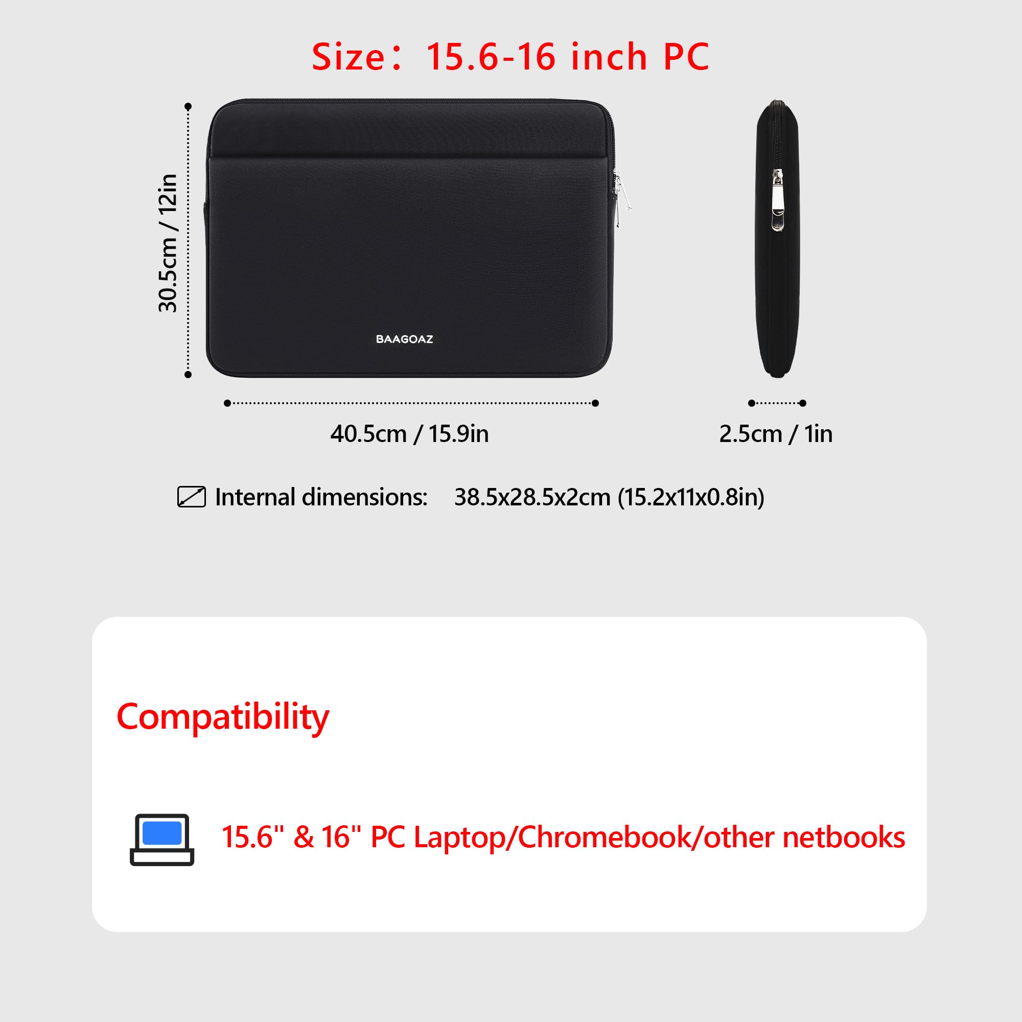 15,6-16 Pollici Custodia Borsa Protettiva per Laptop Compatibile con Parziali 16" Portatile Computer Portatile Porta PC, e la Maggior Parte dei 15,6 Pollici Laptop Notebook Chromebook, Nero