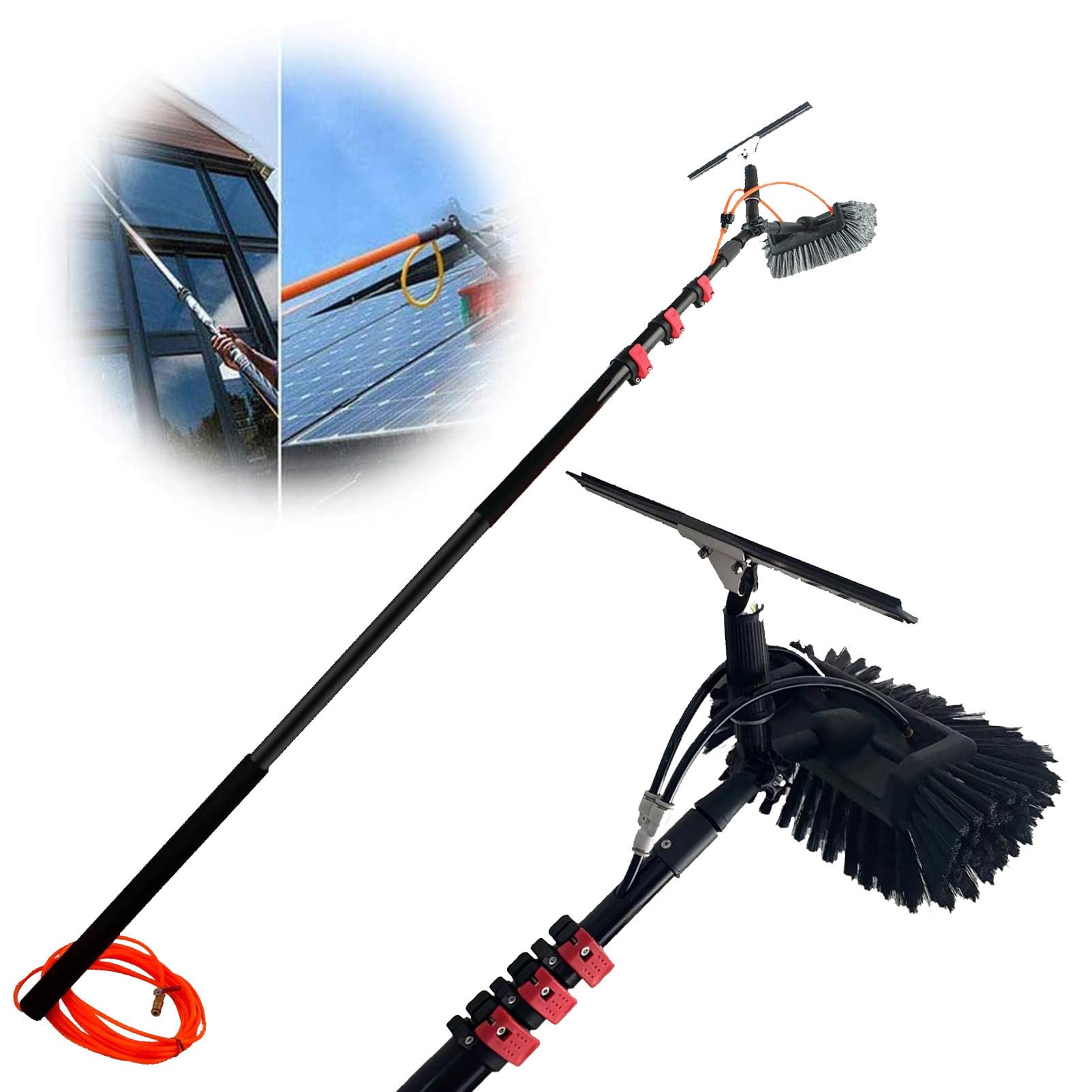 OLSKFUH Window Cleaning Kit - 5-12M Extendable Pole With Telescopic Brush & Water On Pole - Solar Panel Cleaning Equipment For Efficient Window Cleaning,55cm Brush Head-9M/30FT