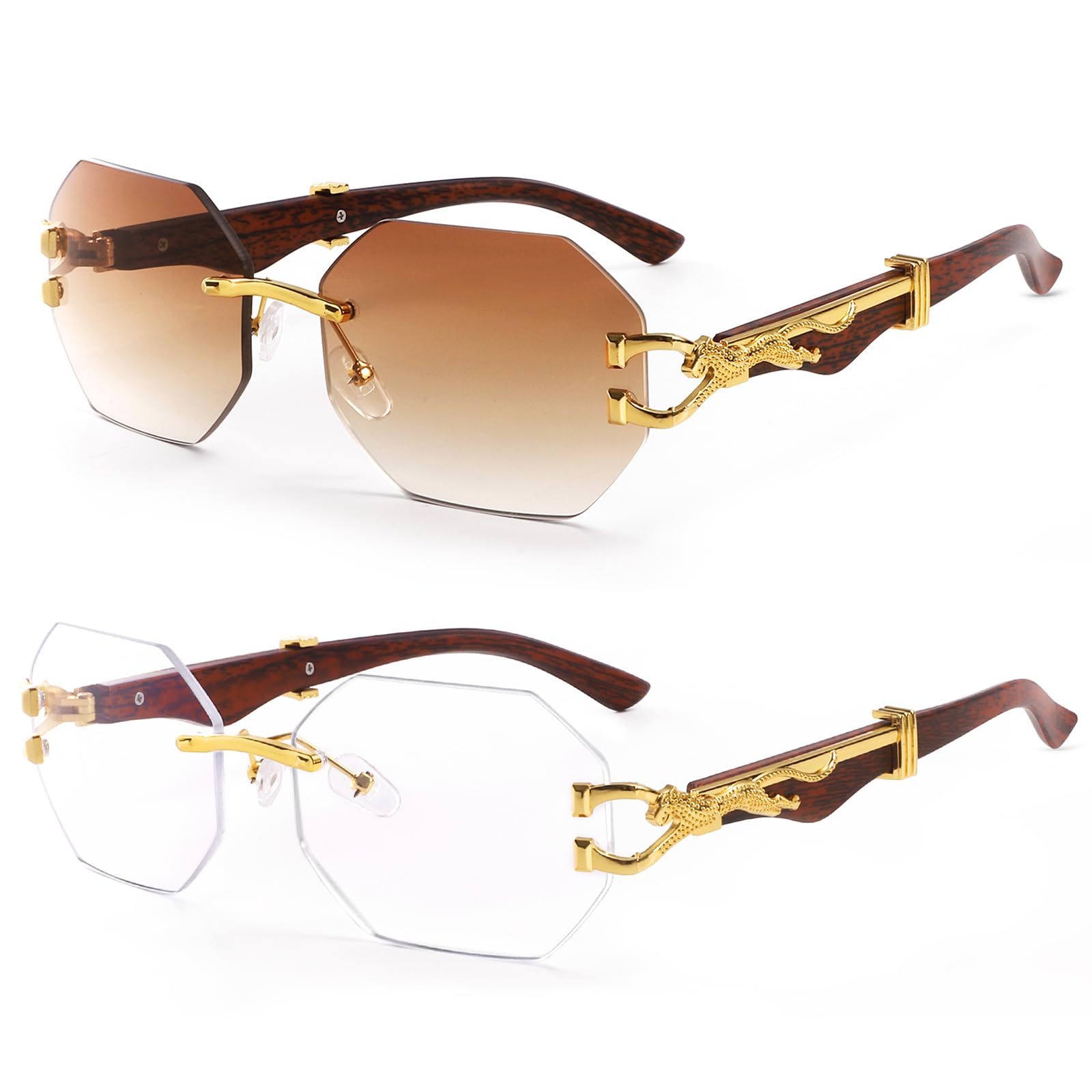 Dollger Rimless Rectangle Sunglasses for Women Men Fashion Hip hop Frameless Designer Shades Wooden Y2K Square Sun Glasses