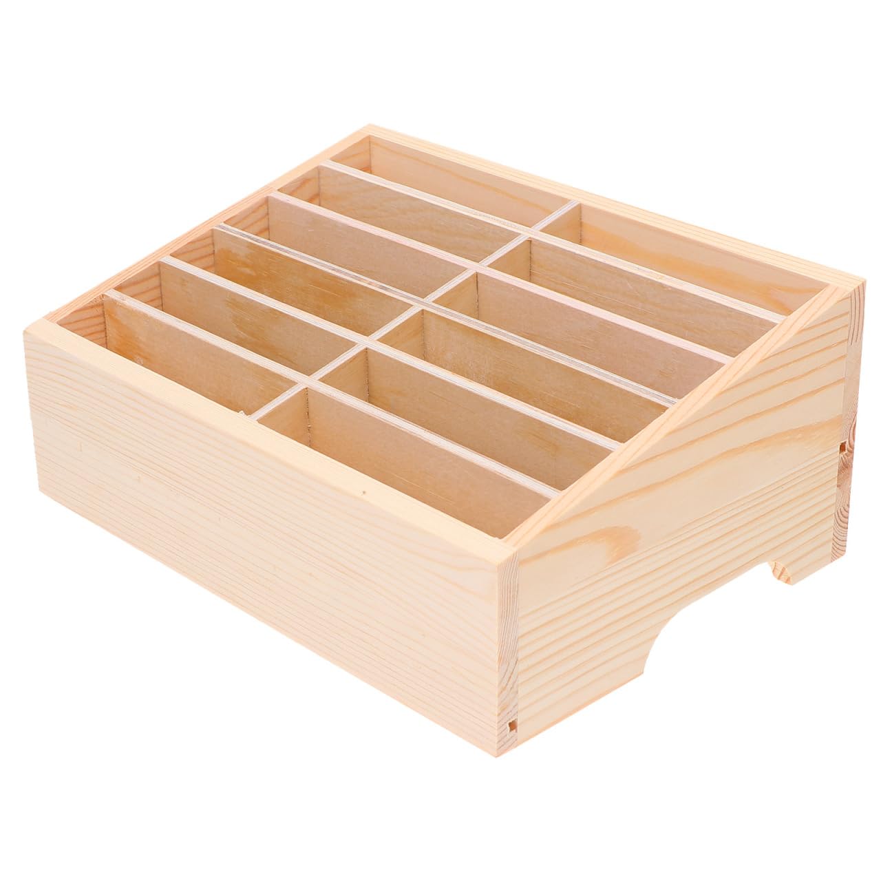 Housoutil Wooden Cell Phone Storage Box 12 Compartments Desktop Organizer For Cell Phone Grid Natural Slots Greetings Divided Organization