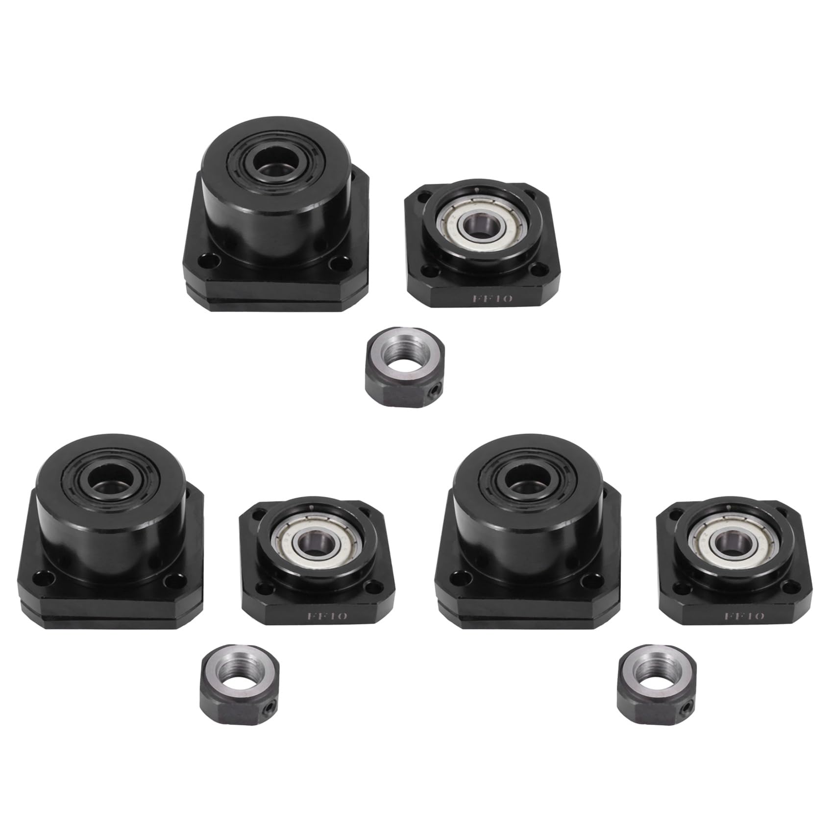 Jnchdghwa Black 3 Pcs Fk10 Fixed Side +3 Pcs Ff10 Floated Side For Sfu1204 Ballscrew Ball 1204 Fk/Ff10 End Support