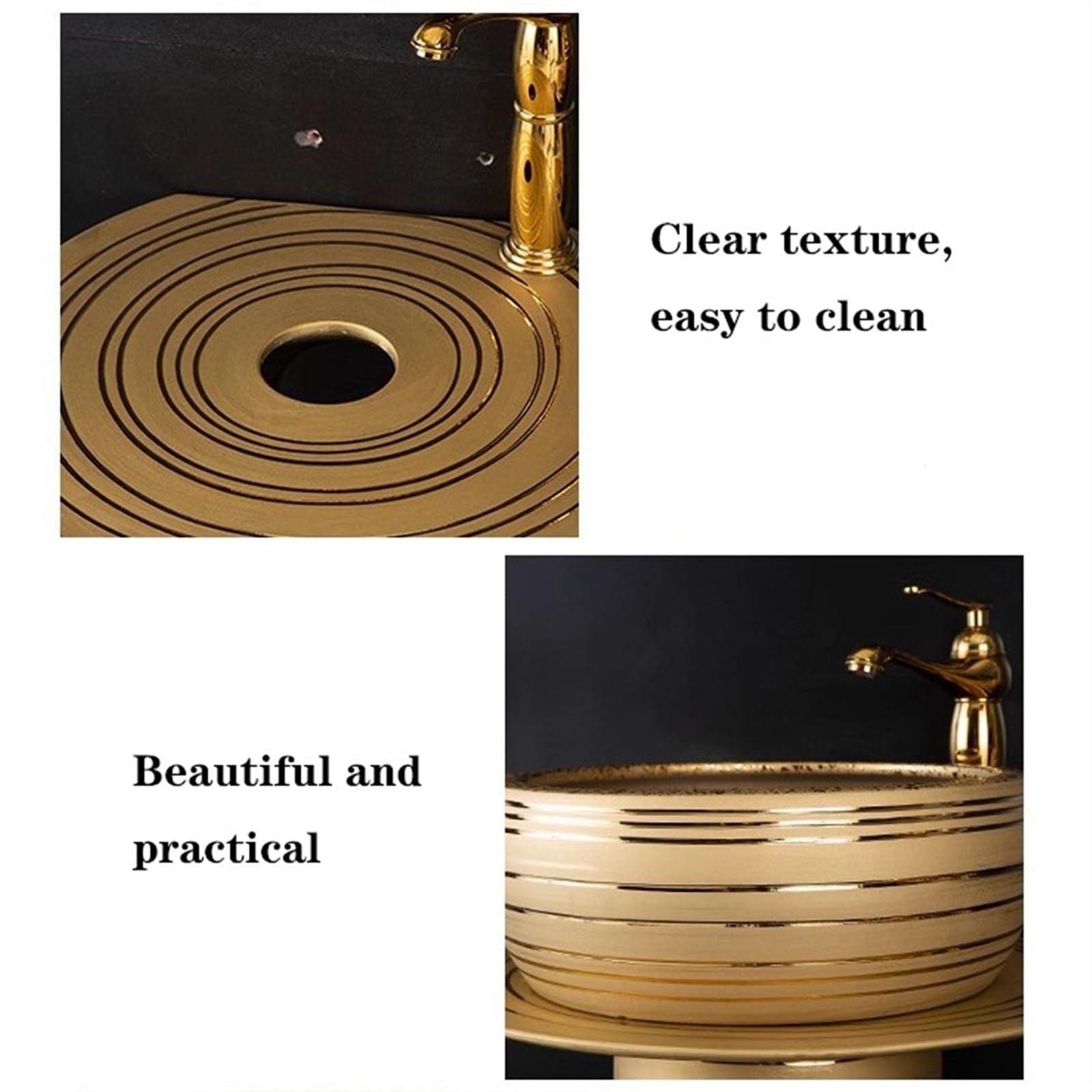 Golden Sink, fregadero de lujo para piso con grifo, drenaje y espejo, lavabo de columna de 3 piezas, tamaño A, B-One Size