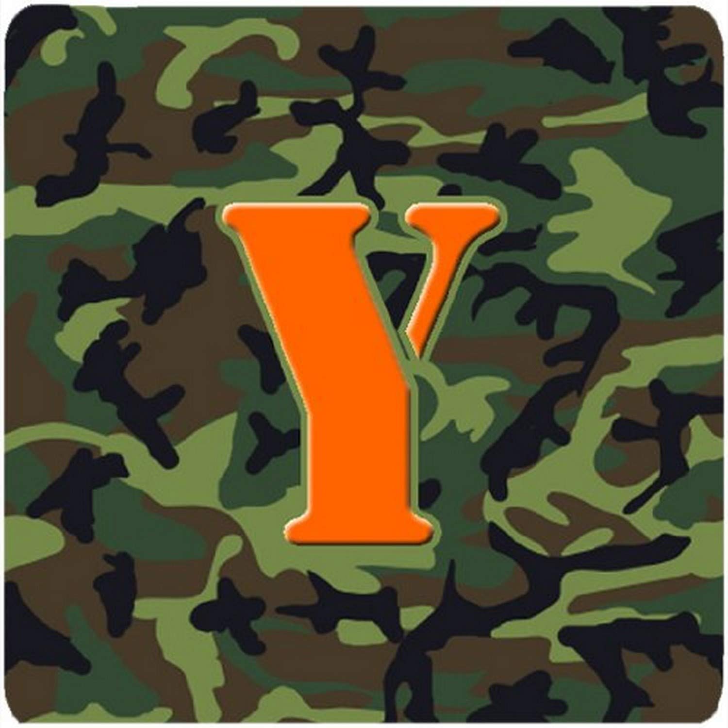 Caroline's TreasuresMonogram-Camo Green Foam Coasters (Set of 4), Initial Letter Y, 3.5" H x 3.5" W, Multicolor