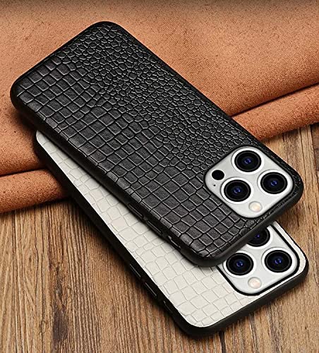 Coque iPhone 13 Pro Max noire en cuir crocodile avec protection d'écran intégrée