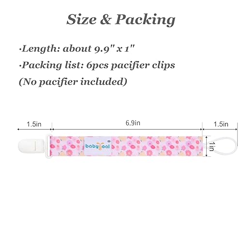 Miniatura 5 de Babygoal Clips para chupete, paquete de 6 soportes para chupete para niños y niñas, se adapta a la mayoría de estilos de chupones y juguetes para