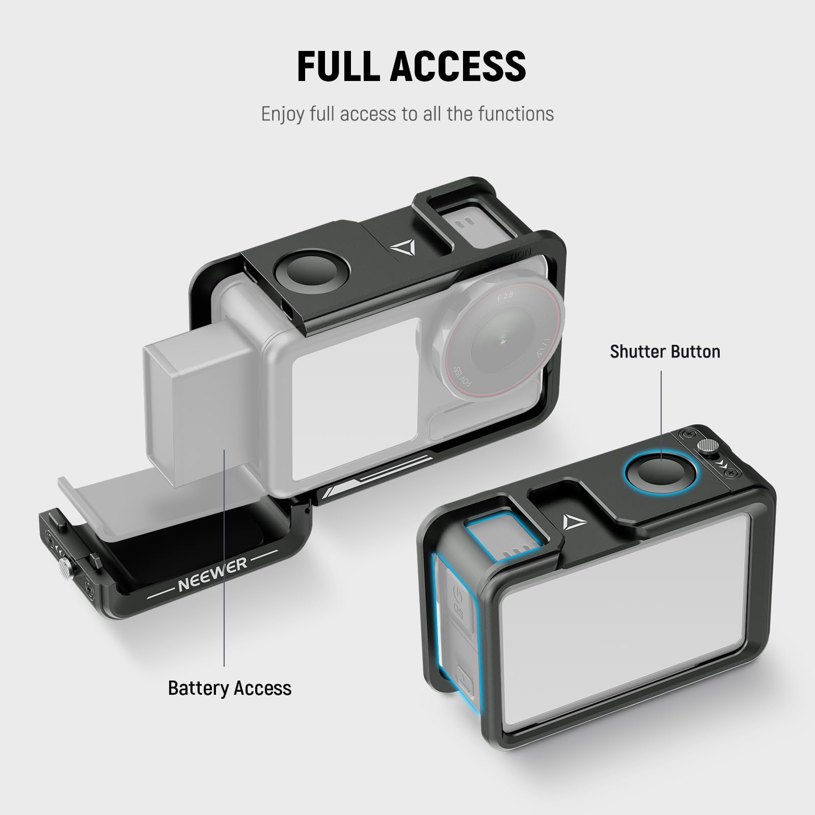 NEEWER Zestaw akcesoriów do klatek i uchwytu bocznego, kompatybilny z kamerą DJI Osmo Action 5 Pro / 4/3, ochronny metalowy wideo, adapter magnetyczny, uchwyt przedłużający zimną stopkę, czarny, AC014