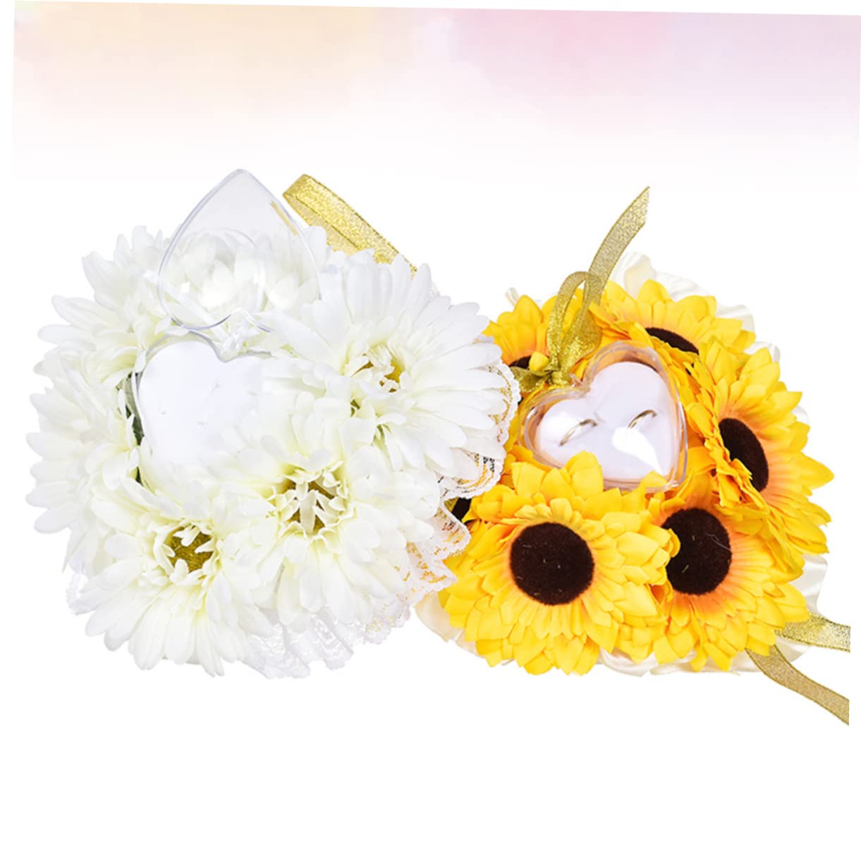 KOMBIUDA 3stücke Künstlicher Sonnenblumen Ringkissen Für Hochzeiten Elegante Dekoration Für Zeremonien Und Verlobungen Weiches Material Schützt Romantisches Design Ohne
