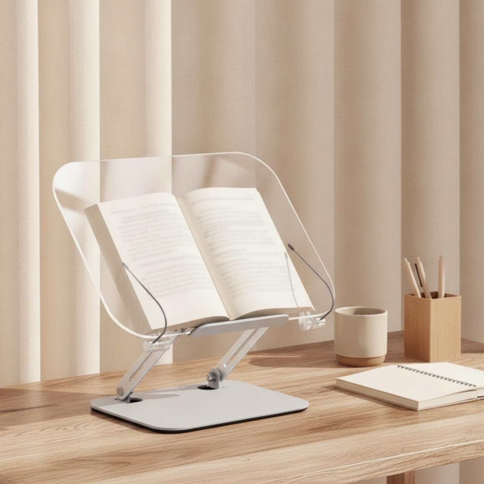 Milageto Atril de Lectura Acrílico Soporte para Libros Portadocumentos Portátil Base Estable con Pinzas Ajustable para Ángulo, Soporte De Lectura De Acrílico Básico