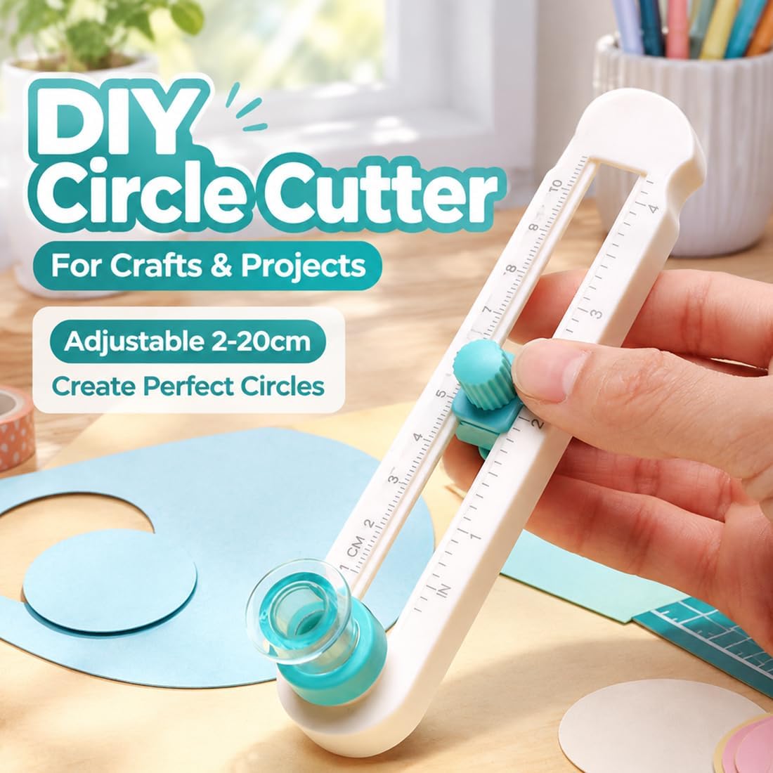 Circle Cutter for Paper Crafts, Adjustable Rotary Circle Cutter with Extra Replacement Blade, DIY Compass Cutting Tool for Scrapbooking, Card Making, Cardstock - Dual Scale