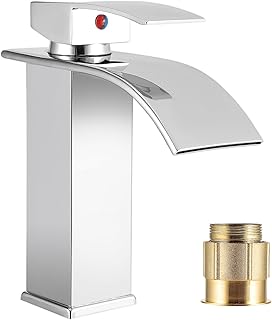 Trintion Basin Taps Mixers Basin Mixer Tap with Pop-up Waste Slotted Waterfall Bathroom Chrome Sink Tap Square Chrome Monobloc with Overflow Modern Cloakroom Faucet Monobloc G1/2 Hoses Single Hole