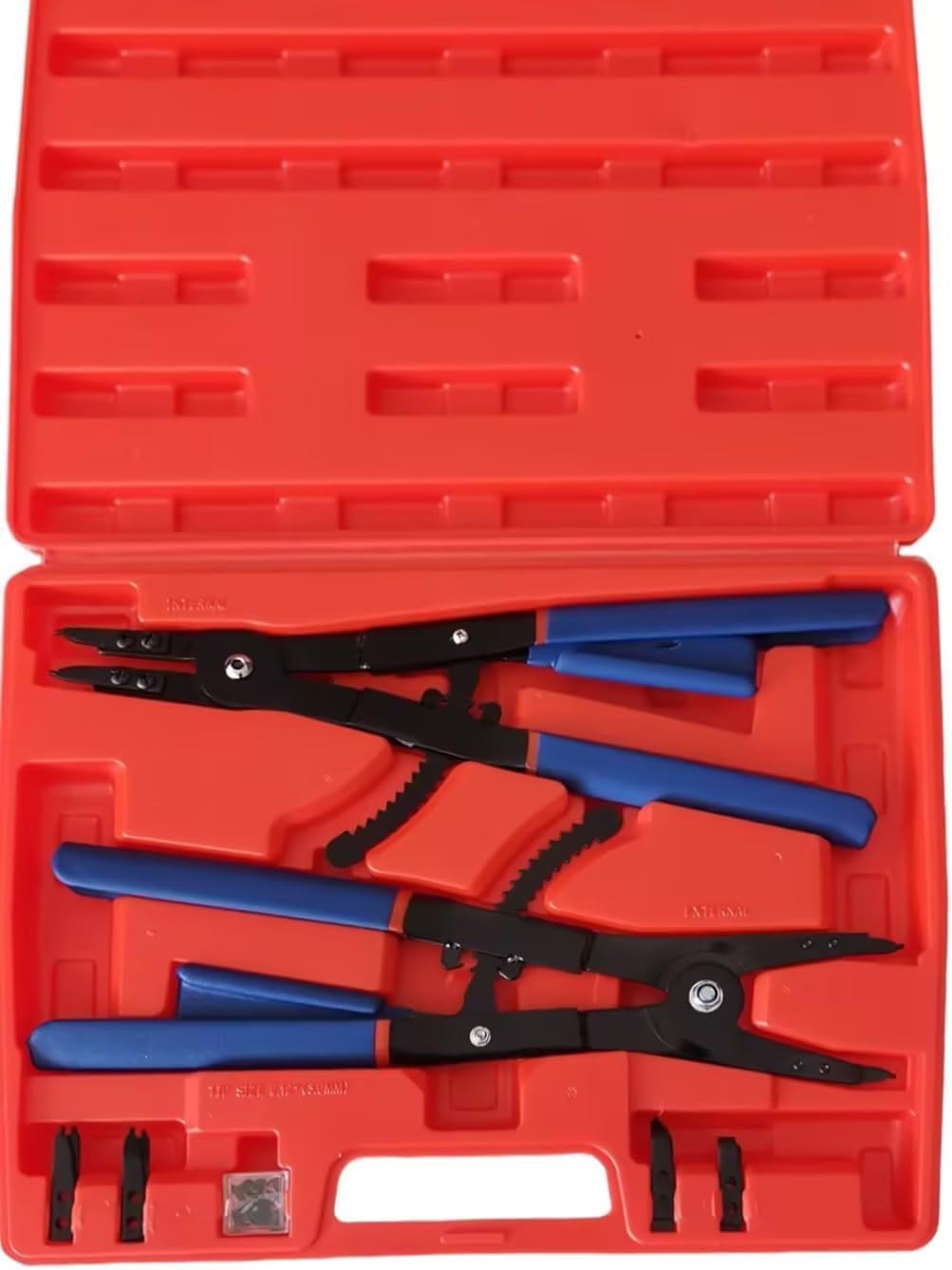 8MILELAKE 16 Inches Snap-Ring Pliers External and Internal Pliers Heavy Duty, Straight, 45°, 90° Tips (Red)