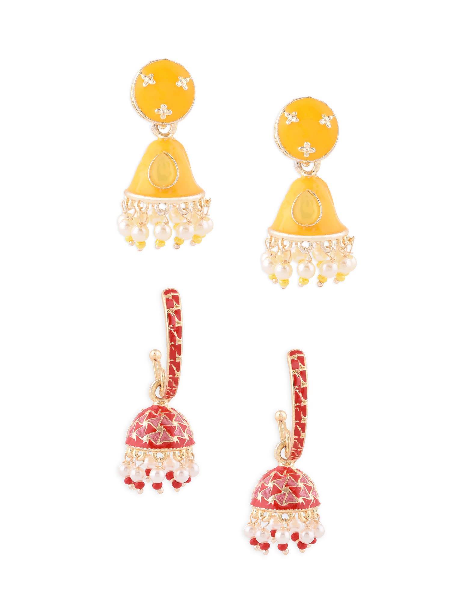 Zaveri Pearls Set of 2 Yellow & Red Meenakari Ethnic Jhumki Earrings For Women-ZPFK15116 (B0BHLMM3NY) Amazon Price History, Amazon Price Tracker