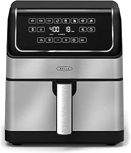 BELLA 8 Qt Digital Air Fryer with TurboCrisp Technology, Large Family Size Nonstick Cooking Basket and Crisping Tray, Multiple Preset Functions, Auto Shutoff, Stainless Steel, 1750 Watt