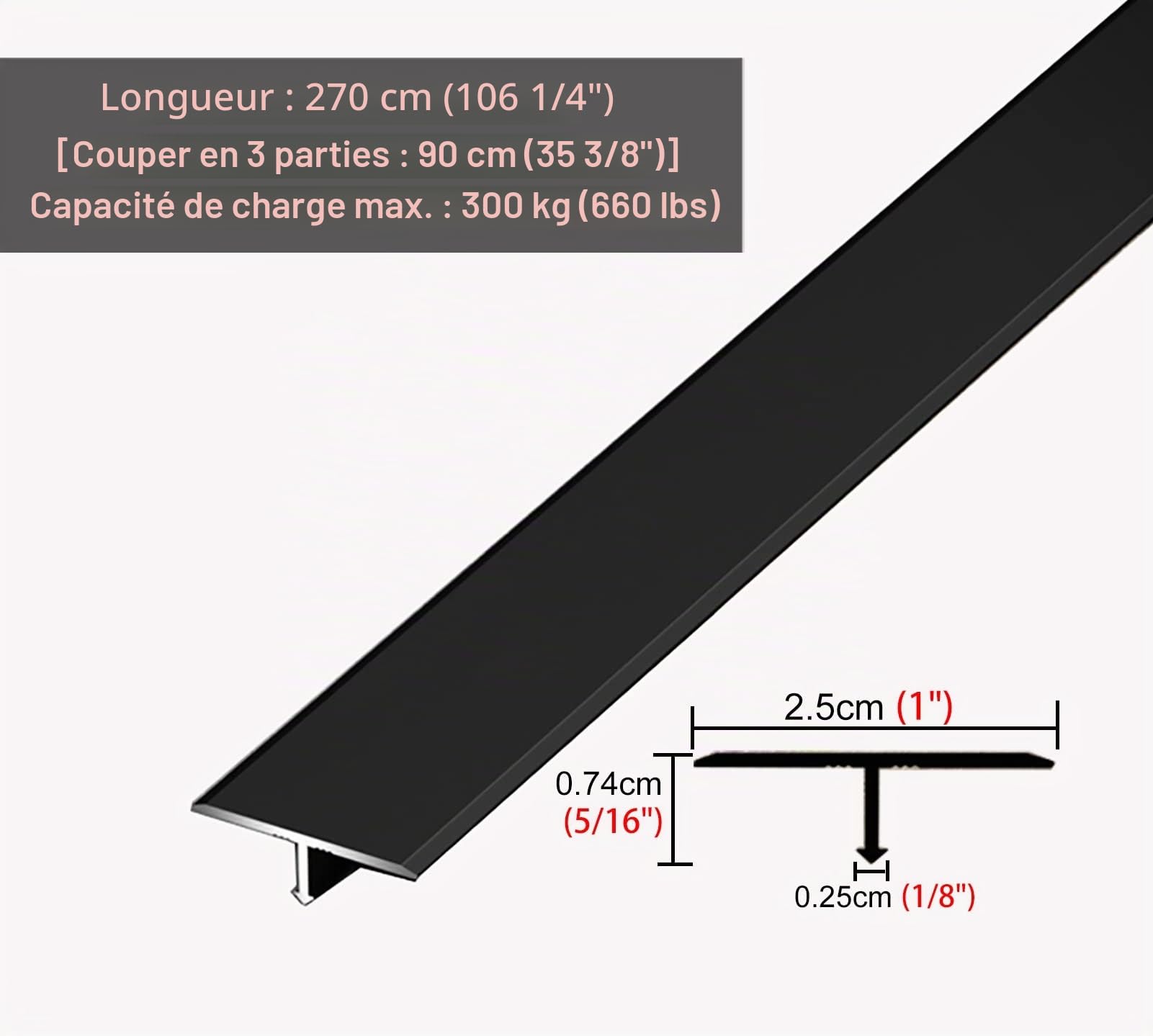 Barre de Seuil en Forme de T - Bande de Transition de Porte, Écart de Plancher de Tuile Couvrant Les Jonctions, Tapis Aux Garnitures de Bord de Porte, Imperméable et Facile à Nettoyer
