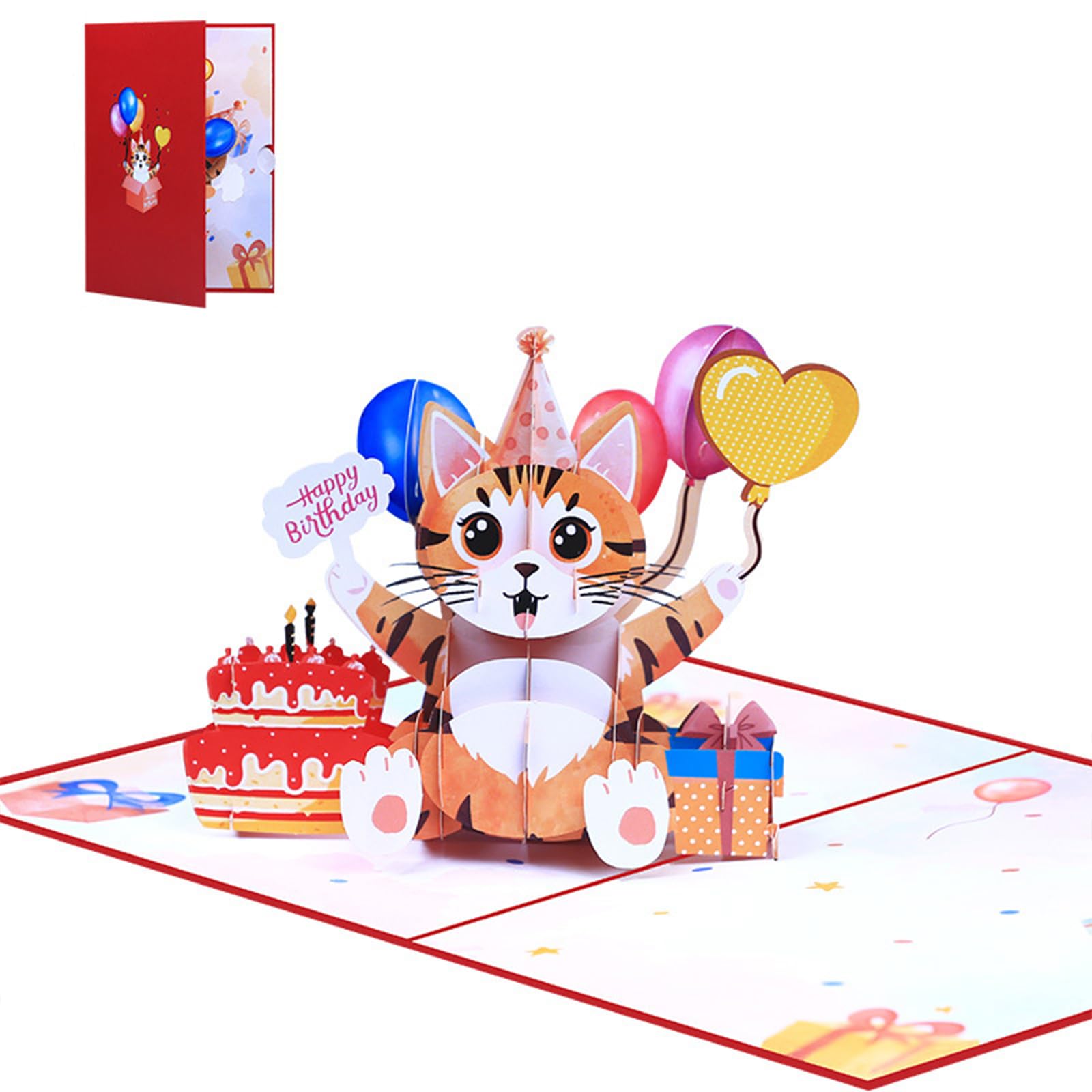 Birthday Card Pop Up - 3D Handmade Greeting Card with Elegant Cat Design, Includes Envelope & Blank Card for Adult Birthday Party Decorations